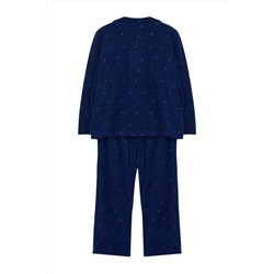 Lacivert Puantiyeli Gömlek Yaka Örme Pijama Takımı TBBAW25AI00035