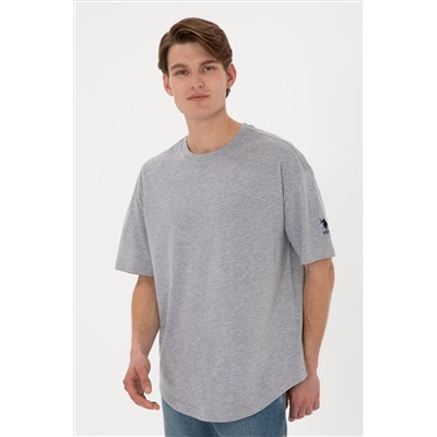 Erkek Long Fit Bisiklet Yaka Gri Melanj Basic Tişört