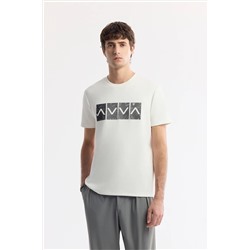 Avva, Erkek Ekru Bisiklet Yaka Hologram Baskılı İnterlok T-Shirt A51Y1092