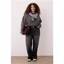 Antrasit Yüksek Bel Geniş Paça Büyük Beden Wide Leg Jeans TBBAW23CJ00020
