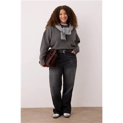 Antrasit Yüksek Bel Geniş Paça Büyük Beden Wide Leg Jeans TBBAW23CJ00020