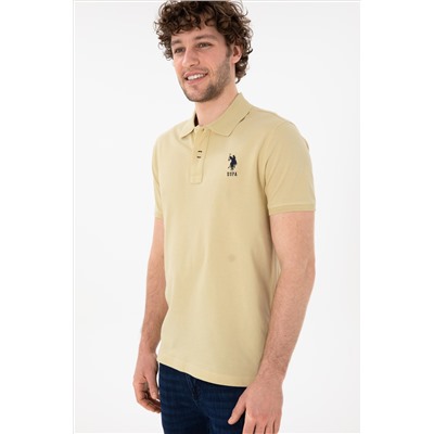Erkek Slim Fit Polo Yaka Açık Haki Basic Tişört