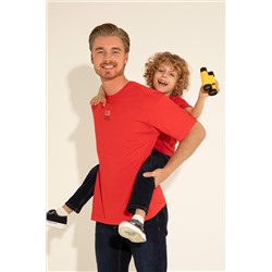 Erkek Comfort Fit Bisiklet Yaka Kırmızı Tişört