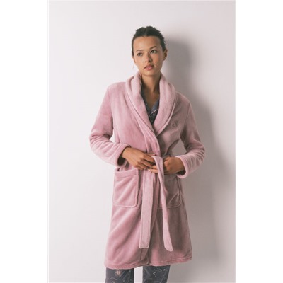 Bata midi polar aterciopelado rosa