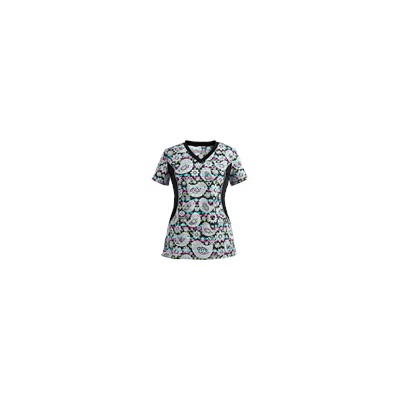 White Cross Scrubs Tweet Hearts Print Top