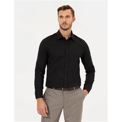Siyah Slim Fit Armürlü Gömlek