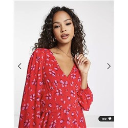 Miss Selfridge frill detail mini tea dress in red ditsy print