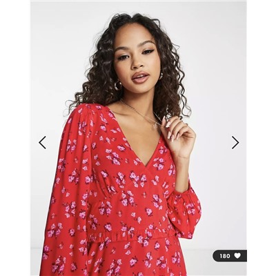 Miss Selfridge frill detail mini tea dress in red ditsy print
