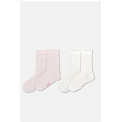 Dagi Ekru-Pembe Kız Çocuk 2'Li Kalp Desenli Çorap 23WG69041UK_623