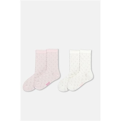 Dagi Ekru-Pembe Kız Çocuk 2'Li Kalp Desenli Çorap 23WG69041UK_623
