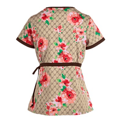 koi Scrubs Designer Floral Mock Wrap Print Top