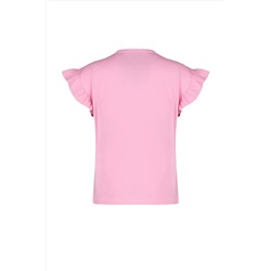 Pembe Bisiklet Yaka Kolları Fırfırlı %100 Pamuk Örme T-Shirt TBBSS23BF00006