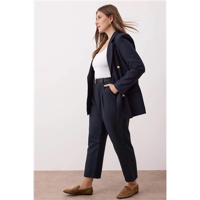 Lacivert Lastik Belli Dokuma Premium Kumaş Büyük Beden Pantolon TBBAW26AR00012