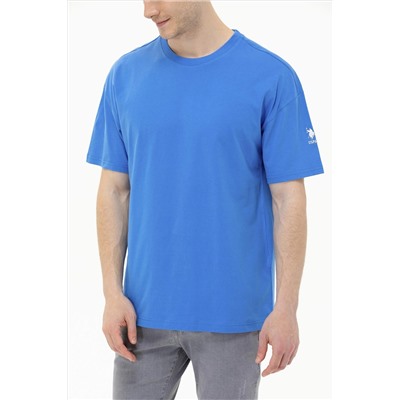 Erkek Saks Oversize Bisiklet Yaka Tişört