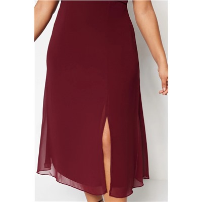 Bordo Dokuma Yırtmaçlı Elbise TBBSS22AH0012