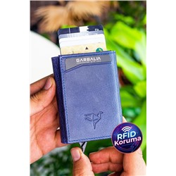 Garbalia, Bryant Crazy Deri Rfid Engelleyici Mekanizmalı Lacivert Kartlık Cüzdan