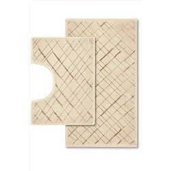 Bluenity Viskon Lozenge Doğal Pamuklu 2'li Banyo Kilim Seti 50x80+40x50 Cm - Bej 101.200.11.159.05.03