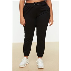 Siyah Jogger Paçası Lastikli Örme Büyük Beden Eşofman Altı TBBSS22EA0065