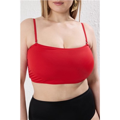 Kırmızı Straplez İp Askılı Büyük Beden Bikini Üstü TBBSS23CT00013