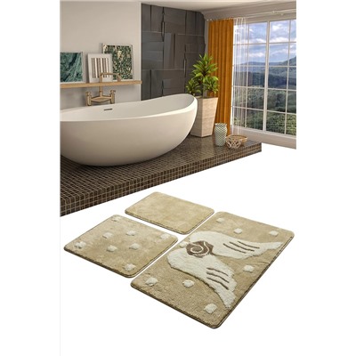 Chilai Home Melek Taş 3lü Set Banyo Halısı Yıkanabilir, Kaymaz Taban 8694545032187