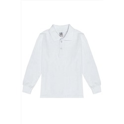 Merida.School Unisex Uzun Kollu Polo Yaka Pamuklu Beyaz Okul T-shirt TYC00235170782
