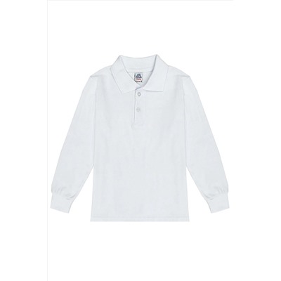 Merida.School Unisex Uzun Kollu Polo Yaka Pamuklu Beyaz Okul T-shirt TYC00235170782