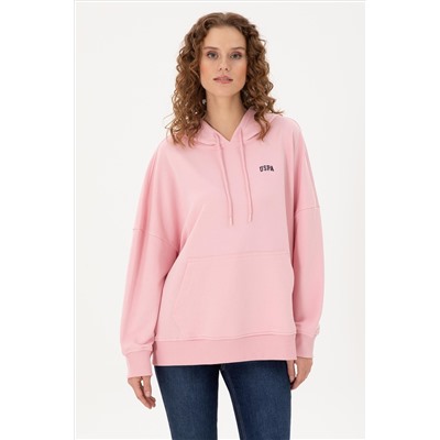 Kadın Pudra Kapüşonlu Basic Sweatshirt