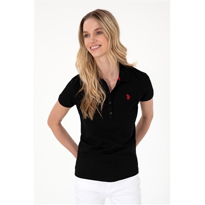 Kadın Siyah Basic Polo Yaka Tişört