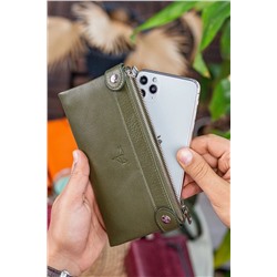 Garbalia, Roosevelt Hakiki Deri Telefon Bölmeli El Saplı Yeşil Unisex Portföy Cüzdan