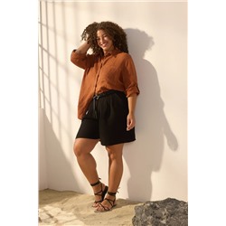 Siyah %100 Keten Dokuma Şort & Bermuda TBBSS25AP00038