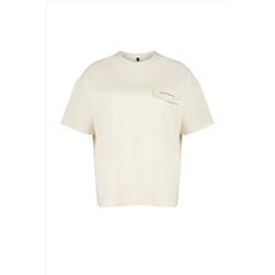 Taş Cep Kapak Detaylı Oversize %100 Pamuk Örme T-shirt TBBSS24BF00010