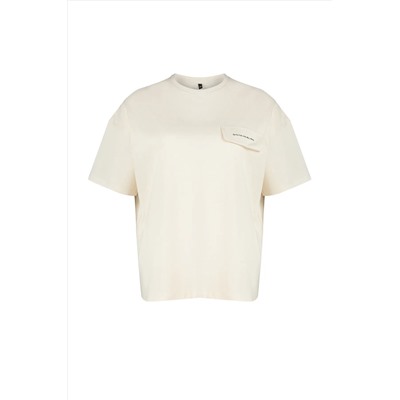 Taş Cep Kapak Detaylı Oversize %100 Pamuk Örme T-shirt TBBSS24BF00010
