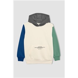 Defacto Erkek Çocuk Kapüşonlu Cep Baskılı Kalın Sweatshirt B4426A823WN