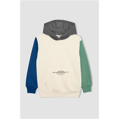 Defacto Erkek Çocuk Kapüşonlu Cep Baskılı Kalın Sweatshirt B4426A823WN