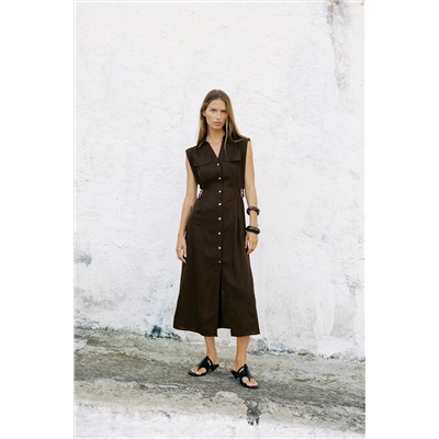 LINEN BLEND MIDI DRESS