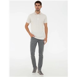 Bej Slim Fit Baskılı Polo Yaka Tişört