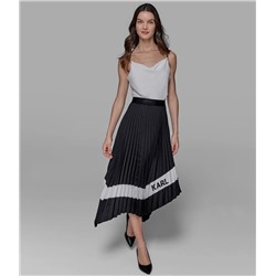 PLEATED ASYMMETRIC MIDI SKIRT
