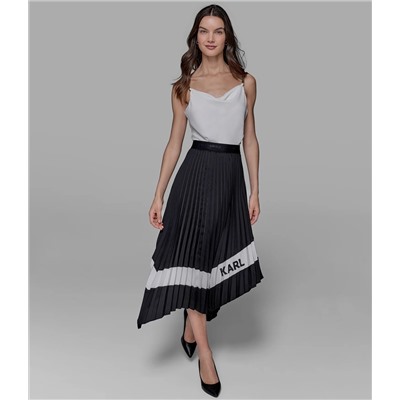 PLEATED ASYMMETRIC MIDI SKIRT