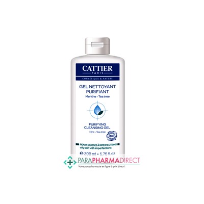 Cattier Gel Nettoyant Purifiant Peaux Jeunes à Imperfections Menthe Tea Tree BIO 200ml