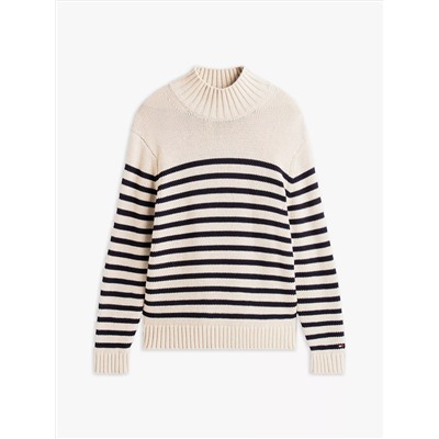 Relaxed Breton Stripe Mockneck Sweater