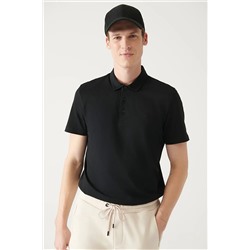 Avva Erkek Siyah %100 Pamuk Standart Fit Normal Kesim 3 Düğmeli Kıvrılmaz Polo Yaka T-shirt E001035