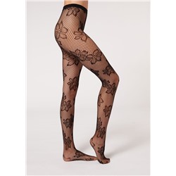 Netzstrumpfhose mit Maxi-Blumenmotiv
