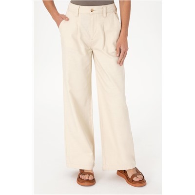 Kadın Ekru Loose Fit Kanvas Pantolon