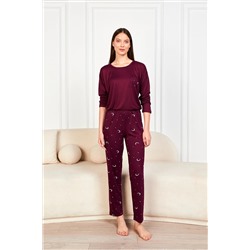 Ecrou Kadın Mürdüm Ay Yıldız Cepli Tişört 2li Takım 7606 Pijama Takımı MM0016240