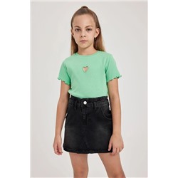 Defacto Kız Çocuk Regular Fit Fitilli Kaşkorse Kısa Kollu Tişört TYCNBSQO4N168726057336894