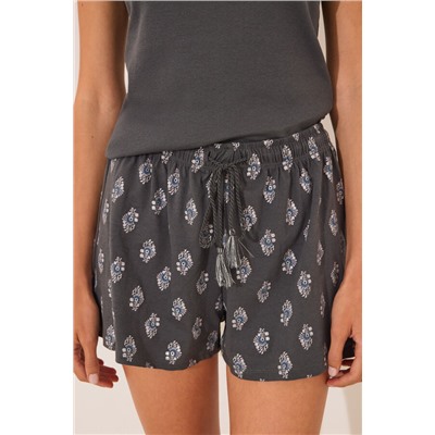 Pijama corto tirantes algodón paisley gris