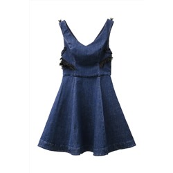 Vestido evasé vaquero Azul marino