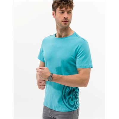 Mavi Slim Fit Baskılı Bisiklet Yaka Tişört
