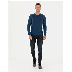 İndigo Melanj Slim Fit Kazak