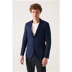 Avva Erkek Lacivert Armürlü Esnek Slim Fit Dar Kesim Ceket A22y4021 A22Y4021